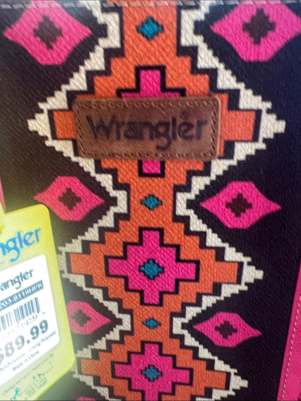 Wrangler Multicolor Aztec Tote with Pink Handles - Picture 3 of 5